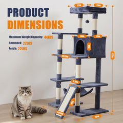 MyDepot 63 inch Cat Tree Tower, Large Multi Level Cat Climbing Tower with Condo, Natural Sisal Scratching Posts, Extended Platform, Hammock, Pet House for Indoor Cats and Kittens Play