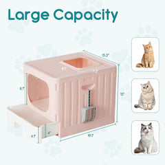 MyDepot Cat Litter Box with Lid, Large Foldable Cat Box with Litter Scoop, Front Entry Top Exit Kitty Litter Box with Door, Easy Cleaning Drawer Design Odor Control