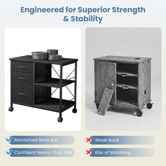 Mydepot 3-Tier Mobile File Cabinet, Printer Stand with Storage, Office Table with Drawers and Back Support Bar, Holds 110lb for Home Office