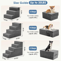 MyDepot Dog Stairs for Small and Medium Dogs, 3/4/5 Step Pet Steps with High-Density Foam, Indoor Non-Slip Pet Ramp for Puppy and Older Dogs Cats, Dog Bed Stairs for Couch and Sofa, Grey