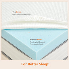 MyDepot 2 Inch Gel Memory Foam Mattress Topper Twin Size, Cooling Breathable Comfy Mattress Pad for Pain Relief, CertiPUR-US Certified (with Removable & Washable Cover)