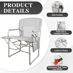 MyDepot Camping Directors Chair, Portable Folding Chair with Side Table and Pocket for Beach, Camping, Lawn & Fishing