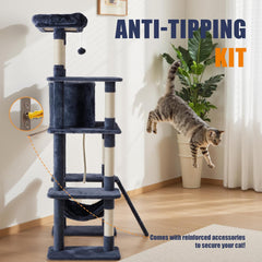 MyDepot 63 inch Cat Tree Tower, Large Multi Level Cat Climbing Tower with Condo, Natural Sisal Scratching Posts, Extended Platform, Hammock, Pet House for Indoor Cats and Kittens Play