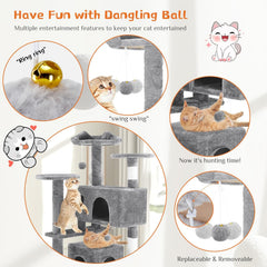 MyDepot 54 Inch Cat Tree Tower, Multi-Level with Cat Scratching Post, Indoor Cat Condo with Climbing Ladder, Plush Toy, Play House for Cat
