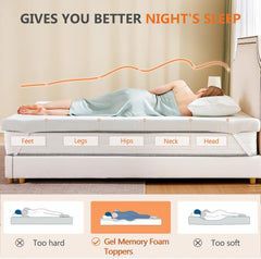 MyDepot 2 Inch Gel Memory Foam Mattress Topper Twin Size, Cooling Breathable Comfy Mattress Pad for Pain Relief, CertiPUR-US Certified (with Removable & Washable Cover)