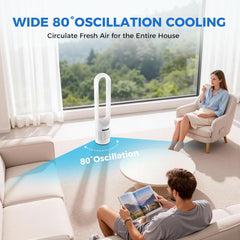 MyDepot 41" Bladeless Tower Fan with Built-in Air Filter, 80°Oscillating Quiet Fan for Bedroom, 8 Speeds, 8H Timer, Remote Control, LED Display, Easy to Clean, Home & Office