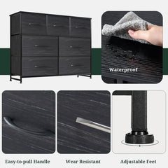 MyDepot Dresser for Bedroom with 7 Fabric Drawers, Chest Organizer Units for Clothing, Closet, Guestroom, Storage Tower with Cabinet, Metal Frame, Wooden Top, Lightweight Furniture