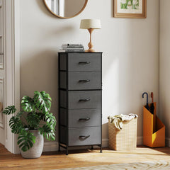 MyDepot Nightstand with 5 Drawers Bedside Table with Removable Fabric Bins Sturdy Steel Frame Wood Top Organizer Furniture for Bedroom Closet Living Room
