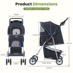 MyDepot 4 Wheels Pet Stroller for Small Dogs and Cats – Foldable Dog Stroller with Mesh Windows, Storage Basket & Cup Holder, Lightweight & Durable Pet Carrier for Travel, Outdoor Use
