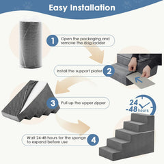 MyDepot Dog Stairs for Small and Medium Dogs, 3/4/5 Step Pet Steps with High-Density Foam, Indoor Non-Slip Pet Ramp for Puppy and Older Dogs Cats, Dog Bed Stairs for Couch and Sofa, Grey
