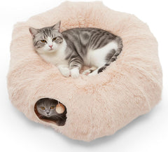MyDepot Cat Tunnel Bed for Indoor Cats Cave Donut Play Tunnel with Soft Plush Peekaboo, Circle Cushion, Washable Multifunctional Playground Under Tree Pet Toys for Kittens, Puppy Rabbit, Ferret