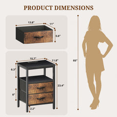 MyDepot Nightstand with Charging Station, Bedside Table with USB Ports, AC Outlets & Fabric Drawers, Modern End Table with Open Storage Shlef for Bedroom, Living Room, Apartment