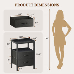 MyDepot Nightstand with Charging Station, Bedside Table with USB Ports, AC Outlets & Fabric Drawers, Modern End Table with Open Storage Shlef for Bedroom, Living Room, Apartment