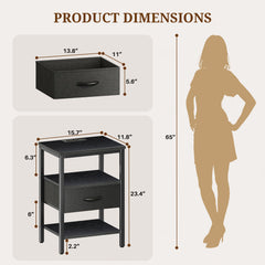 MyDepot Nightstand with Charging Station, Bedside Table with USB Ports, AC Outlets & Fabric Drawers, Modern End Table with Open Storage Shlef for Bedroom, Living Room, Apartment