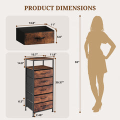 MyDepot Nightstand With Charging Station, Bedside End Table With 5 Fabric Drawers & USB/Type-C Ports And Outlets, Night Stand For Bedroom Furniture, Adjustable Feet And Variable Light Strip
