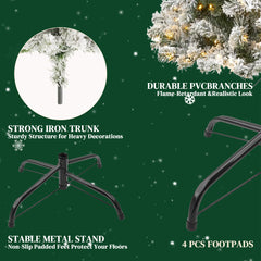 Mydepot Snow Flocked Pencil Christmas Tree, Prelighted Artificial Slim Christmas Trees for Home Office