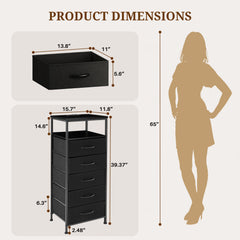 MyDepot Nightstand With Charging Station, Bedside End Table With 5 Fabric Drawers & USB/Type-C Ports And Outlets, Night Stand For Bedroom Furniture, Adjustable Feet And Variable Light Strip