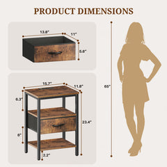 MyDepot Nightstand with Charging Station, Bedside Table with USB Ports, AC Outlets & Fabric Drawers, Modern End Table with Open Storage Shlef for Bedroom, Living Room, Apartment