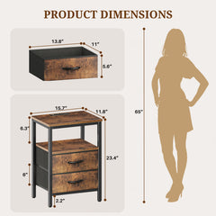 MyDepot Nightstand with Charging Station, Bedside Table with USB Ports, AC Outlets & Fabric Drawers, Modern End Table with Open Storage Shlef for Bedroom, Living Room, Apartment