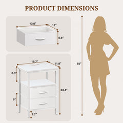 MyDepot Nightstand with Charging Station, Bedside Table with USB Ports, AC Outlets & Fabric Drawers, Modern End Table with Open Storage Shlef for Bedroom, Living Room, Apartment