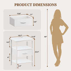 MyDepot Nightstand with Charging Station, Bedside Table with USB Ports, AC Outlets & Fabric Drawers, Modern End Table with Open Storage Shlef for Bedroom, Living Room, Apartment