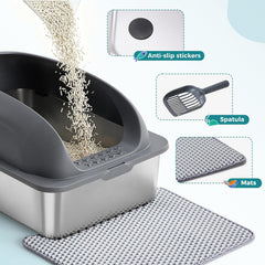 MyDepot Stainless Steel Litter Box with Lid, Metal Litter Box with Cat Litter Mat,Extra Large Enclosed Cat Litter Boxes for Multiple Cats, Anti-Leakage,Non-Stick, Easy to Clean, Included Mat, Scoop