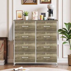 MyDepot 8-Drawer Dresser for Bedroom, Anti-Tip Tall Storage Organizer Chest of Drawers with Wooden Top and Metal Frame Fabric Bins for Closet, Living Room, Hallway, Entryway