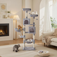 MyDepot 71 inch Cat Tree Tower, Large Multi Level Cat Climbing Tower with Condo, Natural Sisal Scratching Posts, Platform, Hammock, Basket, Tall Pet Tree House for Indoor Cats Play