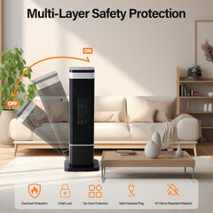 Mydepot Space Heater for Indoor Use, 24Inch Portable Heater with Remote and Thermostat,3 Light Modes, 60°Oscillation, 12H Timer