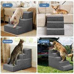 MyDepot Dog Stairs for Small and Medium Dogs, 3/4/5 Step Pet Steps with High-Density Foam, Indoor Non-Slip Pet Ramp for Puppy and Older Dogs Cats, Dog Bed Stairs for Couch and Sofa, Grey