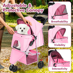 MyDepot 3 Wheels Pet Stroller for Small Dogs and Cats – Foldable Dog Stroller with Mesh Windows, Storage Basket & Cup Holder, Lightweight & Durable Pet Carrier for Travel, Outdoor Use