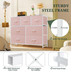 MyDepot Dresser for Bedroom with 7 Fabric Drawers, Chest Organizer Units for Clothing, Closet, Guestroom, Storage Tower with Cabinet, Metal Frame, Wooden Top, Lightweight Furniture