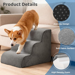 MyDepot Dog Stairs Ramp for Small Dogs and Cats, 3/4/5 Step Curved Pet Dog Steps with High-Density Foam for Puppy and Older Cats, Indoor Non-Slip Pet Ladder Ramp Stairs for Couch, High Beds, Sofa, Car