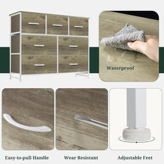 MyDepot Dresser for Bedroom with 7 Fabric Drawers, Chest Organizer Units for Clothing, Closet, Guestroom, Storage Tower with Cabinet, Metal Frame, Wooden Top, Lightweight Furniture