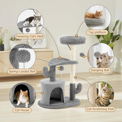 MyDepot 33" Cat Tree Tower for Indoor Cats, Small Cat Scratching Post with Curved Bed, Cat Tree with Cat Condo for Adult, Grey