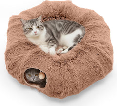MyDepot Cat Tunnel Bed for Indoor Cats Cave Donut Play Tunnel with Soft Plush Peekaboo, Circle Cushion, Washable Multifunctional Playground Under Tree Pet Toys for Kittens, Puppy Rabbit, Ferret