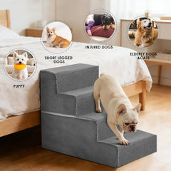MyDepot Dog Stairs for Small and Medium Dogs, 3/4/5 Step Pet Steps with High-Density Foam, Indoor Non-Slip Pet Ramp for Puppy and Older Dogs Cats, Dog Bed Stairs for Couch and Sofa, Grey