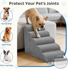 MyDepot Dog Stairs Ramp for Small Dogs and Cats, 3/4/5 Step Curved Pet Dog Steps with High-Density Foam for Puppy and Older Cats, Indoor Non-Slip Pet Ladder Ramp Stairs for Couch, High Beds, Sofa, Car