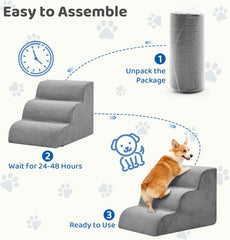 MyDepot Dog Stairs Ramp for Small Dogs and Cats, 3/4/5 Step Curved Pet Dog Steps with High-Density Foam for Puppy and Older Cats, Indoor Non-Slip Pet Ladder Ramp Stairs for Couch, High Beds, Sofa, Car