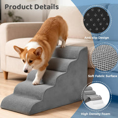 MyDepot Dog Stairs Ramp for Small Dogs and Cats, 3/4/5 Step Curved Pet Dog Steps with High-Density Foam for Puppy and Older Cats, Indoor Non-Slip Pet Ladder Ramp Stairs for Couch, High Beds, Sofa, Car