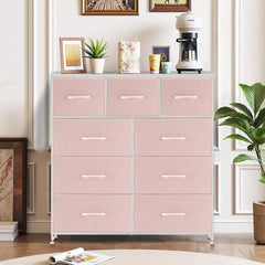 MyDepot 9 Drawer Dresser for Bedroom, Fabric Storage Organizer with Sturdy Metal Frame, Wooden Top Chest of Drawers for Closet Entryway Guest Room