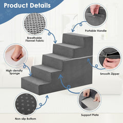 MyDepot Dog Stairs for Small and Medium Dogs, 3/4/5 Step Pet Steps with High-Density Foam, Indoor Non-Slip Pet Ramp for Puppy and Older Dogs Cats, Dog Bed Stairs for Couch and Sofa, Grey