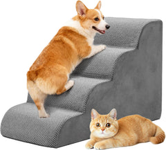 MyDepot Dog Stairs Ramp for Small Dogs and Cats, 3/4/5 Step Curved Pet Dog Steps with High-Density Foam for Puppy and Older Cats, Indoor Non-Slip Pet Ladder Ramp Stairs for Couch, High Beds, Sofa, Car