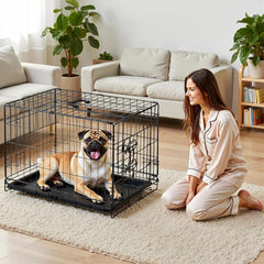 MyDepot Single Door Dog Crate, Metal Pet Kennel with Secure Lock, Foldable Design, Removable Tray for Easy Cleaning, Portable Puppy Cage for Small Dogs, Ideal for Training & Travel