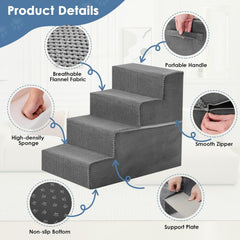 MyDepot Dog Stairs for Small and Medium Dogs, 3/4/5 Step Pet Steps with High-Density Foam, Indoor Non-Slip Pet Ramp for Puppy and Older Dogs Cats, Dog Bed Stairs for Couch and Sofa, Grey