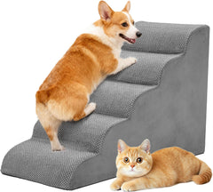 MyDepot Dog Stairs Ramp for Small Dogs and Cats, 3/4/5 Step Curved Pet Dog Steps with High-Density Foam for Puppy and Older Cats, Indoor Non-Slip Pet Ladder Ramp Stairs for Couch, High Beds, Sofa, Car
