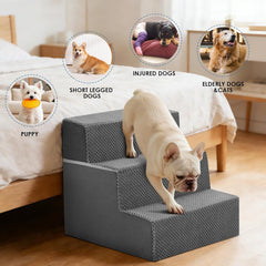 MyDepot Dog Stairs for Small and Medium Dogs, 3/4/5 Step Pet Steps with High-Density Foam, Indoor Non-Slip Pet Ramp for Puppy and Older Dogs Cats, Dog Bed Stairs for Couch and Sofa, Grey