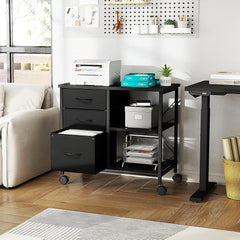 Mydepot 3-Tier Mobile File Cabinet, Printer Stand with Storage, Office Table with Drawers and Back Support Bar, Holds 110lb for Home Office