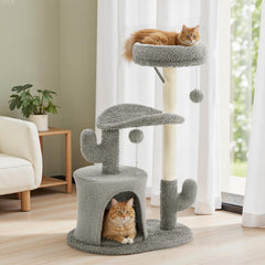MyDepot 33" Cat Tree Tower for Indoor Cats, Small Cat Scratching Post with Curved Bed, Cat Tree with Cat Condo for Adult, Grey