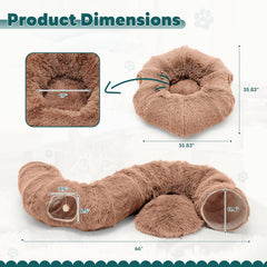 MyDepot Cat Tunnel Bed for Indoor Cats Cave Donut Play Tunnel with Soft Plush Peekaboo, Circle Cushion, Washable Multifunctional Playground Under Tree Pet Toys for Kittens, Puppy Rabbit, Ferret